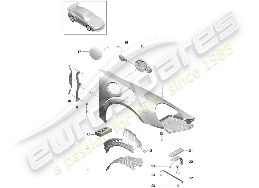 porsche 2019 (991-2 r/gt3/rs) schema delle parti del parafango