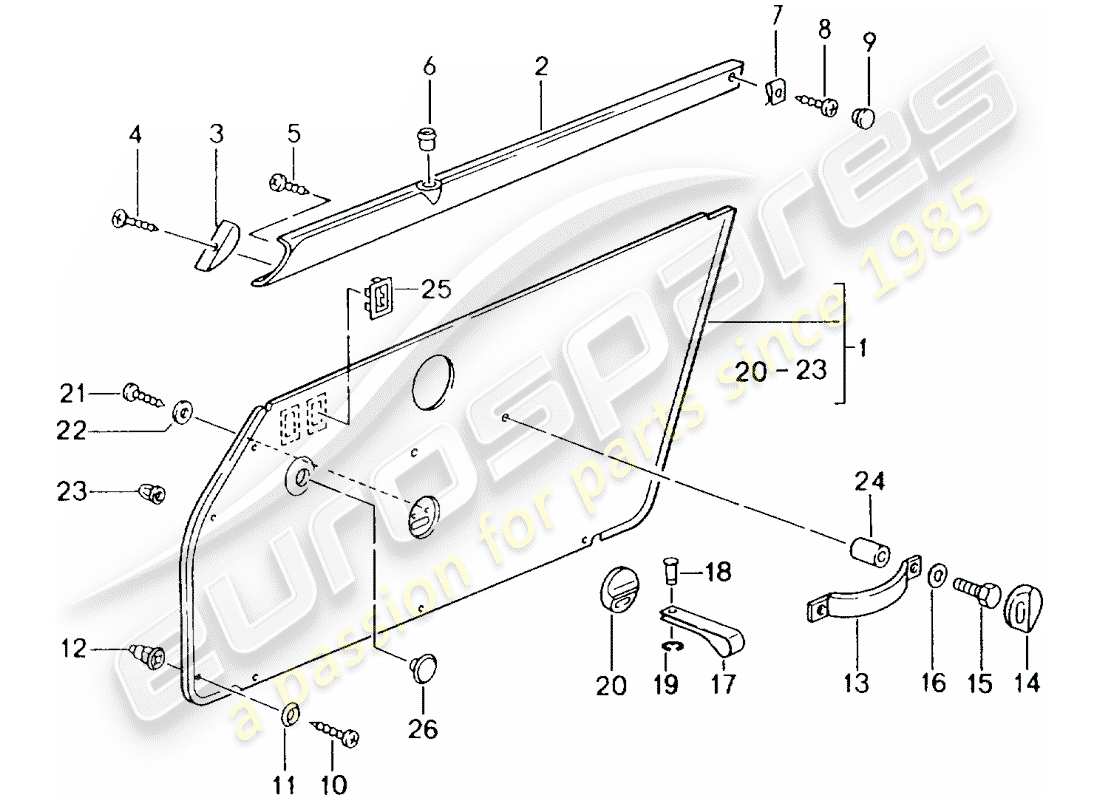 porsche 1991 (964) dotazioni interne - porte diagramma delle parti