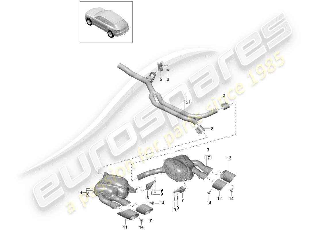 porsche 2016 (macan) diagramma delle parti del sistema di scarico