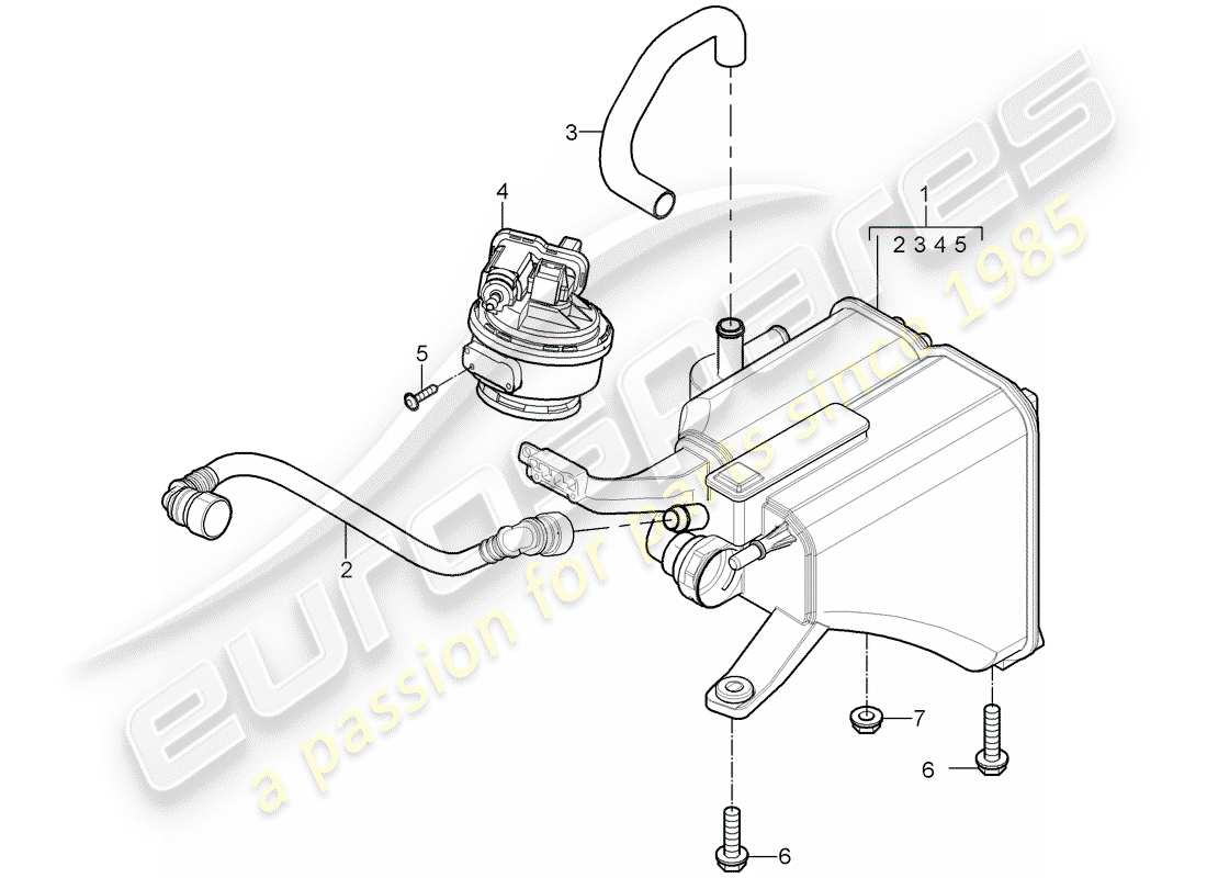 porsche 2005 (cayenne e1 9pa) schema delle parti del contenitore per emissioni evaporative