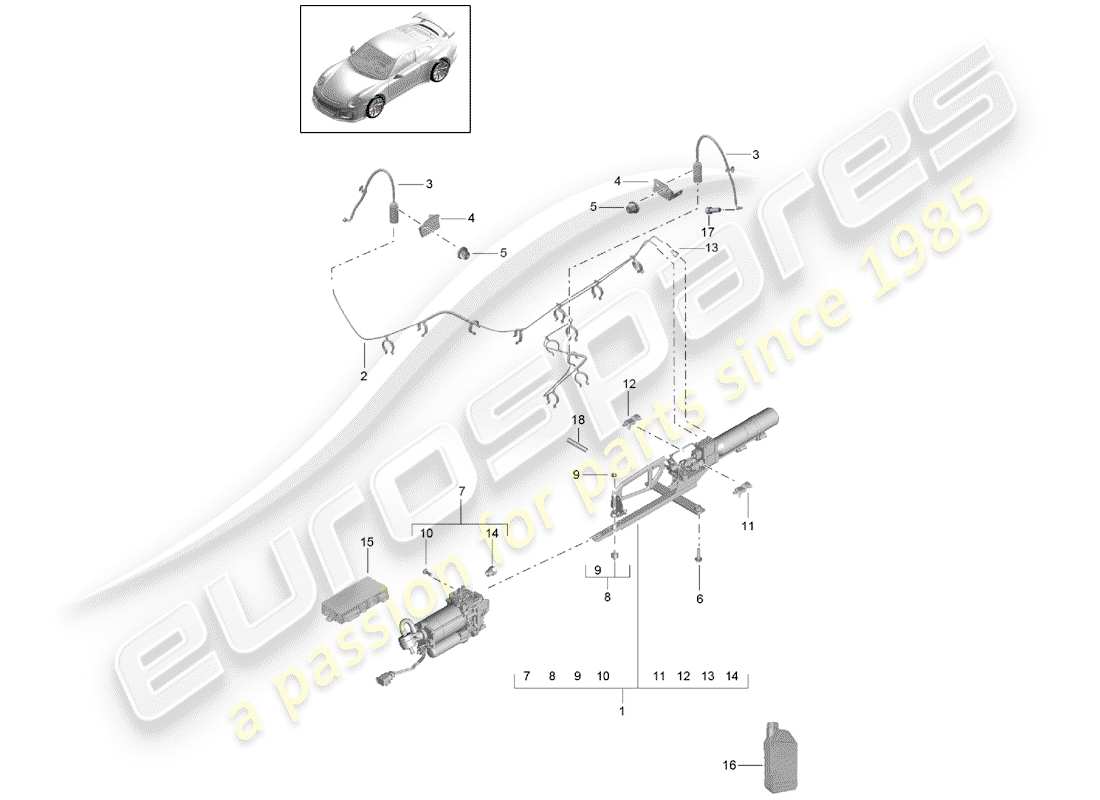 porsche 2018 (991-2 r/gt3/rs) sospensione adattiva diagramma delle parti