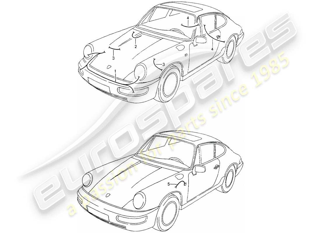 porsche 1990 (964) cablaggi - fari - impianto freno antibloccaggio -abs- schema delle parti