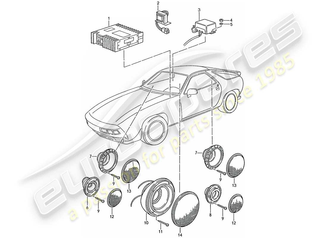 porsche 1990 (928) impianto audio - con: - amplificatore - d - mj 1989>> schema delle parti