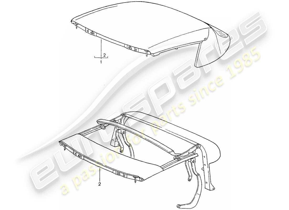 porsche 1991 (964) capote convertibile - telaio superiore diagramma delle parti