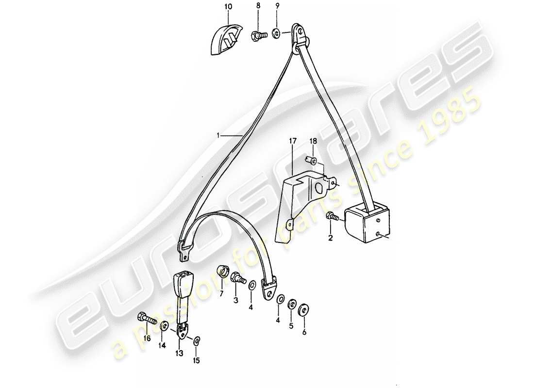 porsche 1991 (964) cintura di sicurezza a tre punti diagramma delle parti