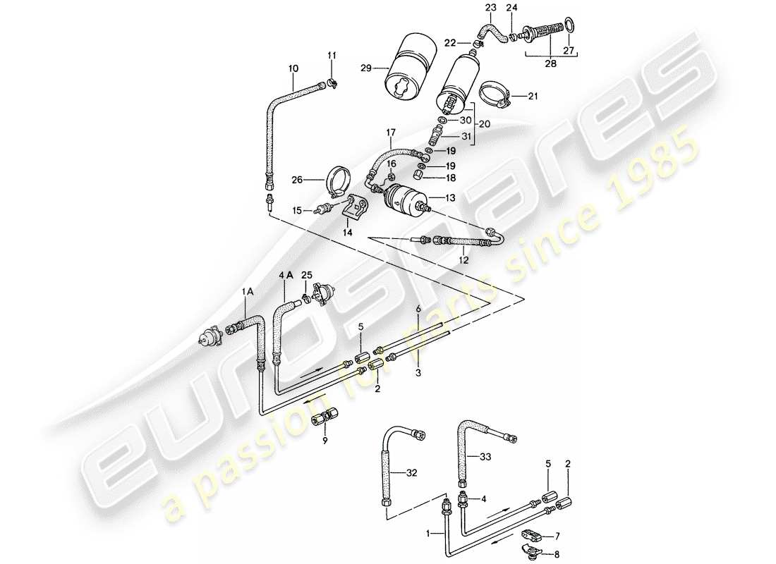 porsche 1989 (944) sistema di alimentazione carburante diagramma delle parti