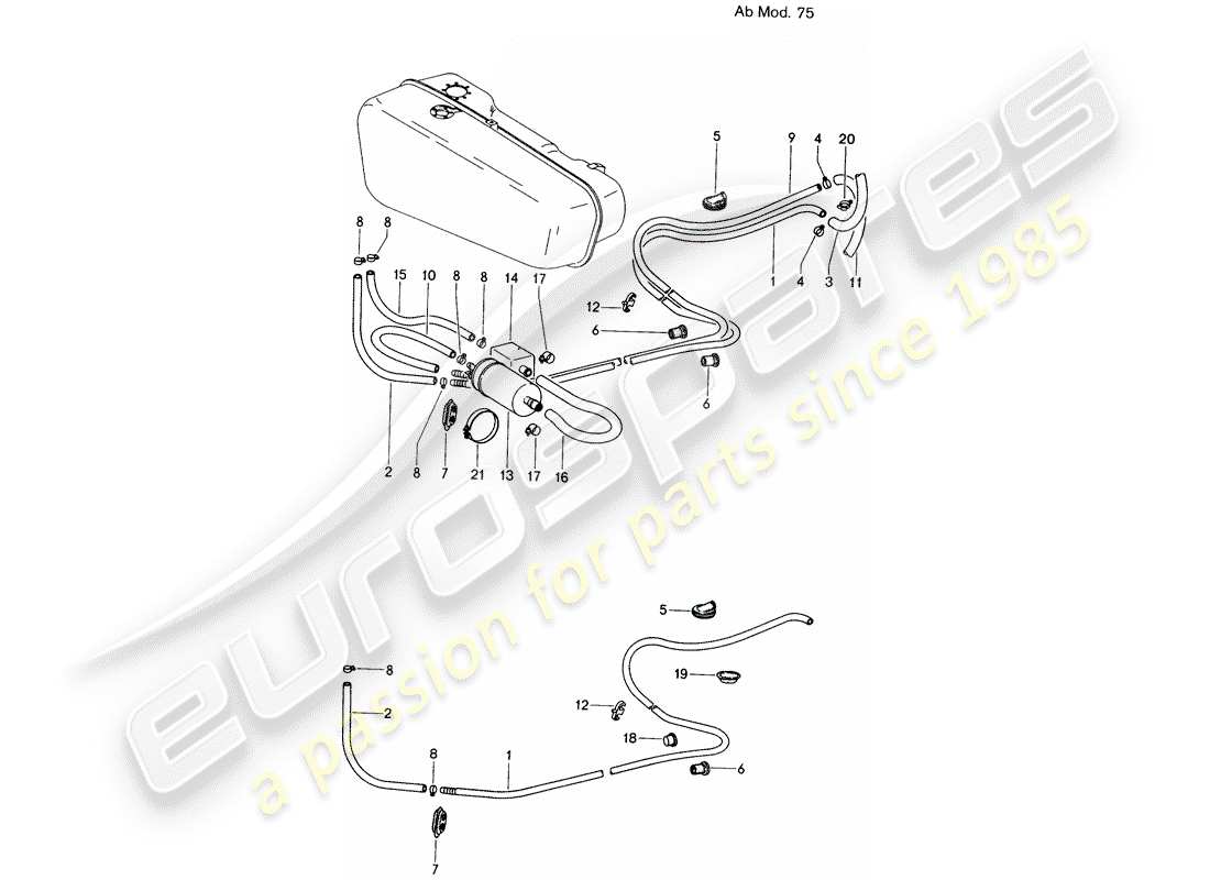 porsche 1976 (914) linea carburante - d - mj 1975>> schema delle parti