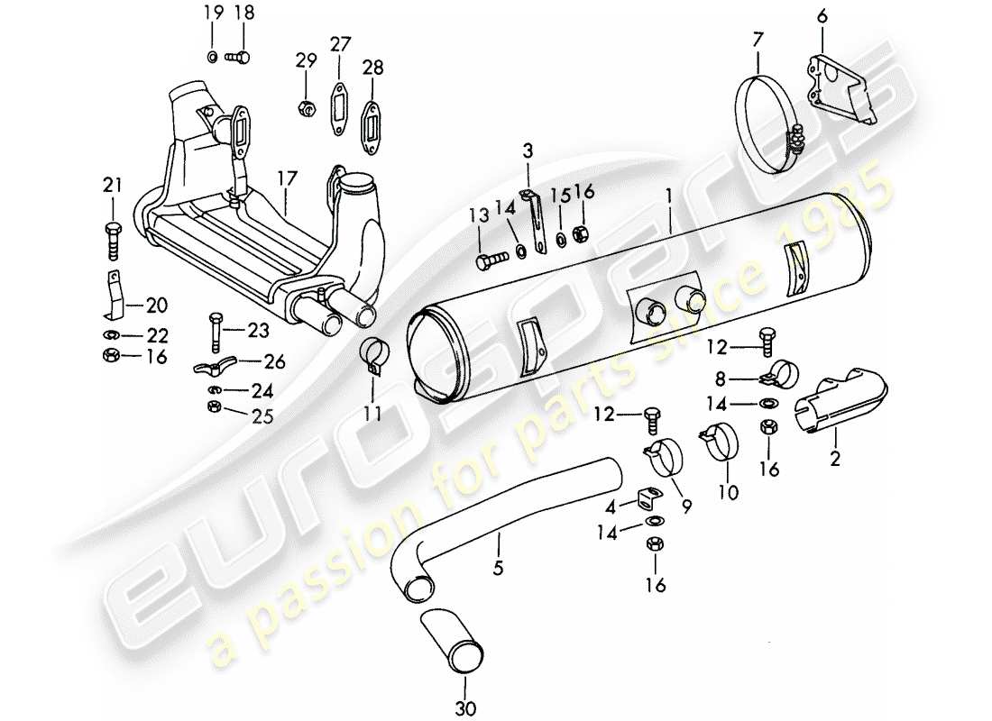porsche 1966 (911/912) sistema di scarico - per - (d) + (s) schema delle parti