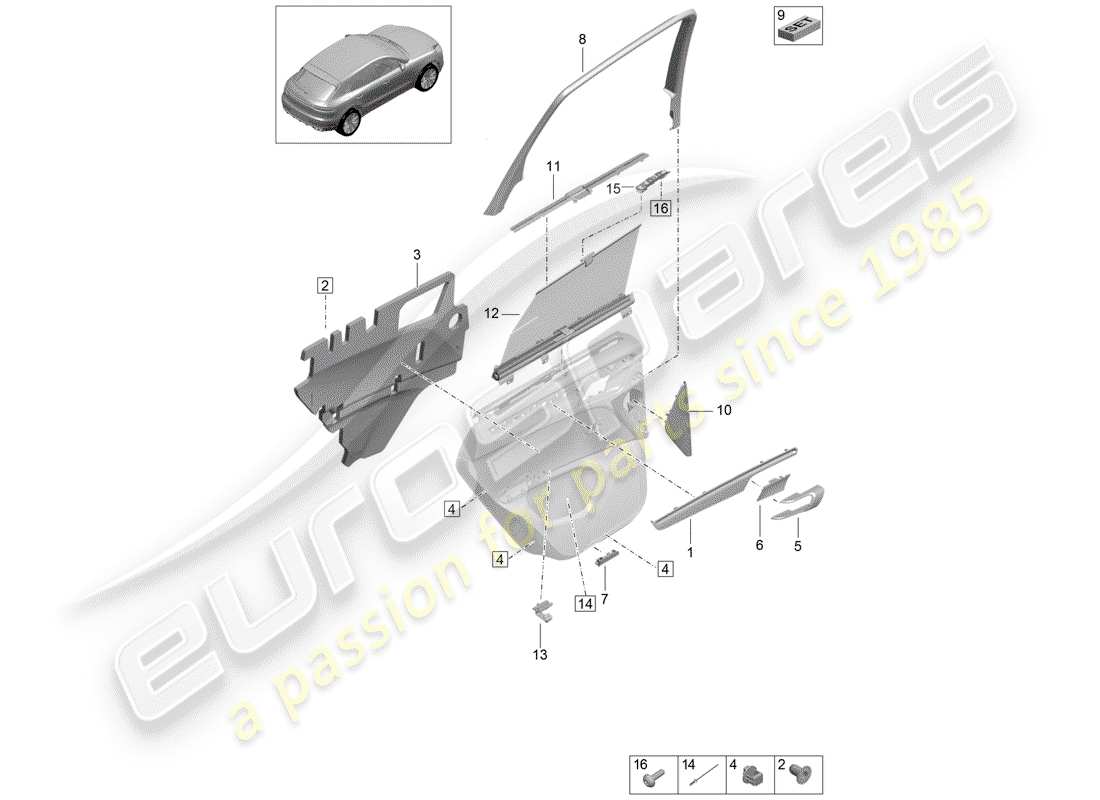 porsche 2019 (macan) accessori diagramma delle parti