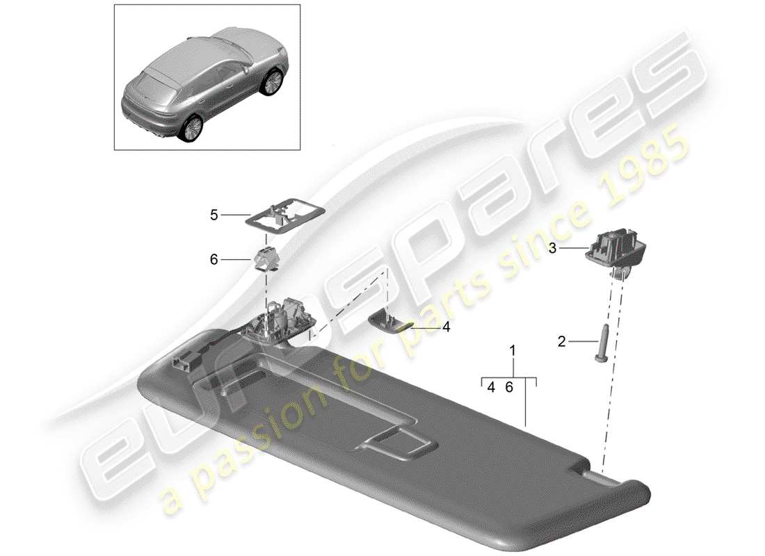 porsche 2019 (macan) visiere da sole diagramma delle parti