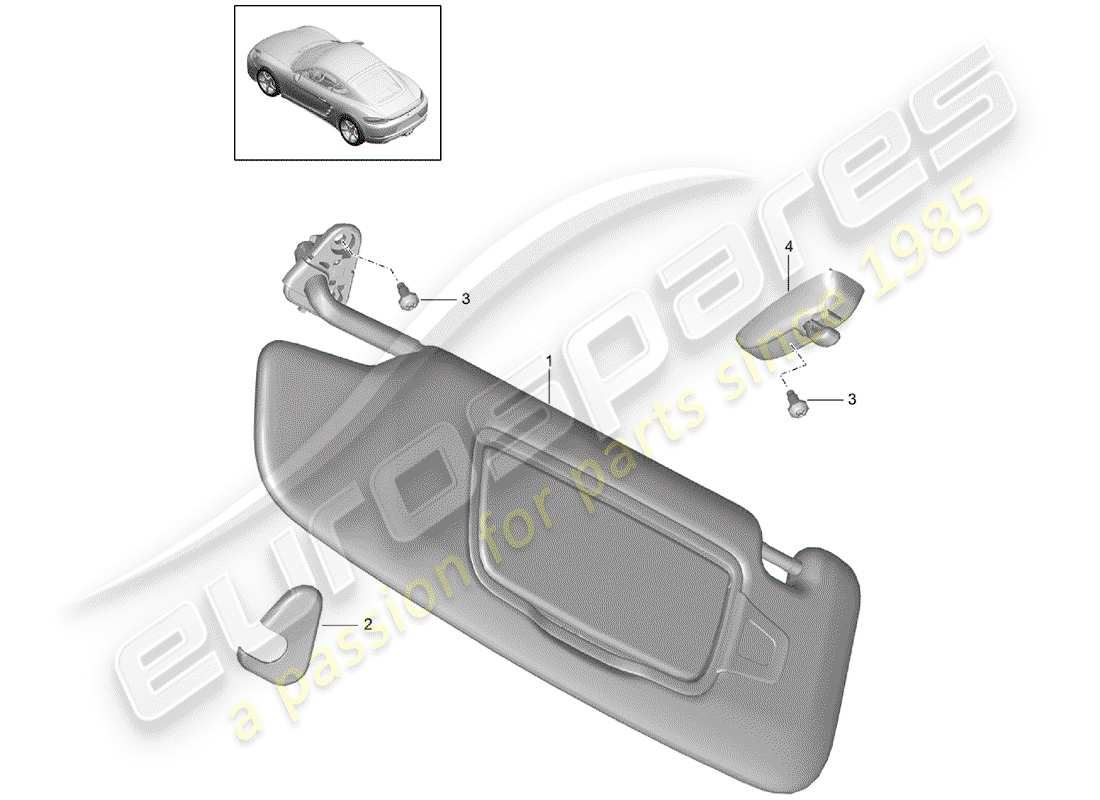 porsche 2017 (718 cayman) schema delle parti delle visiere parasole