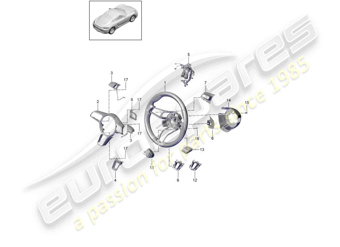 porsche 2020 (718 cayman) volante parti singole diagramma delle parti