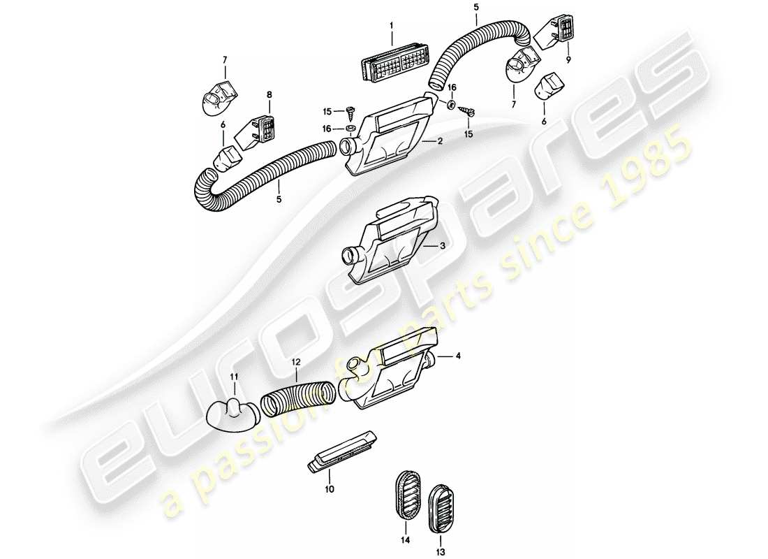 porsche 1982 (944) sfiato aria - trim - tubo aria diagramma delle parti