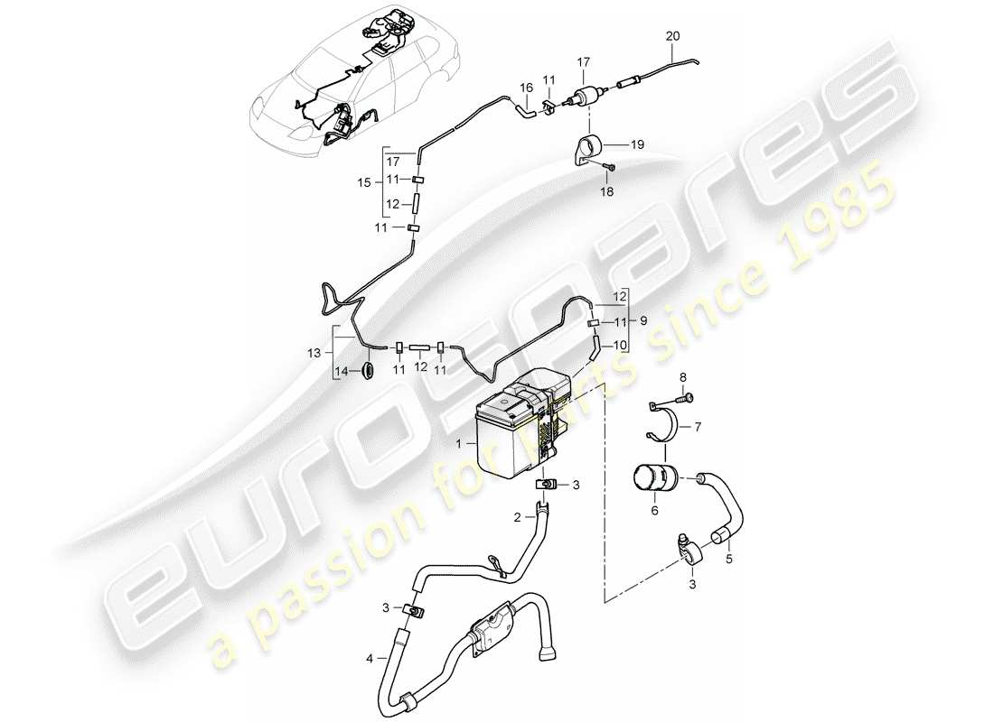 porsche 2005 (cayenne e1 9pa) riscaldatore aggiuntivo schema delle parti