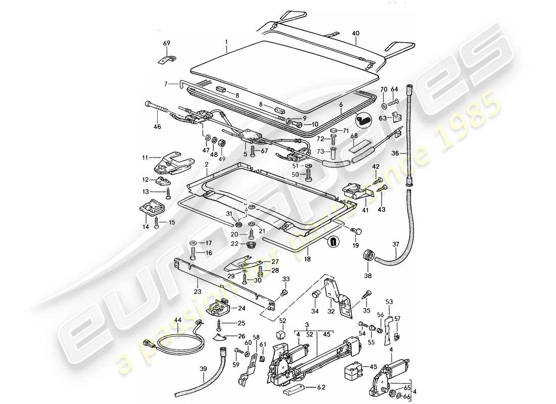 porsche 1987 (924s) tetto sollevabile diagramma delle parti