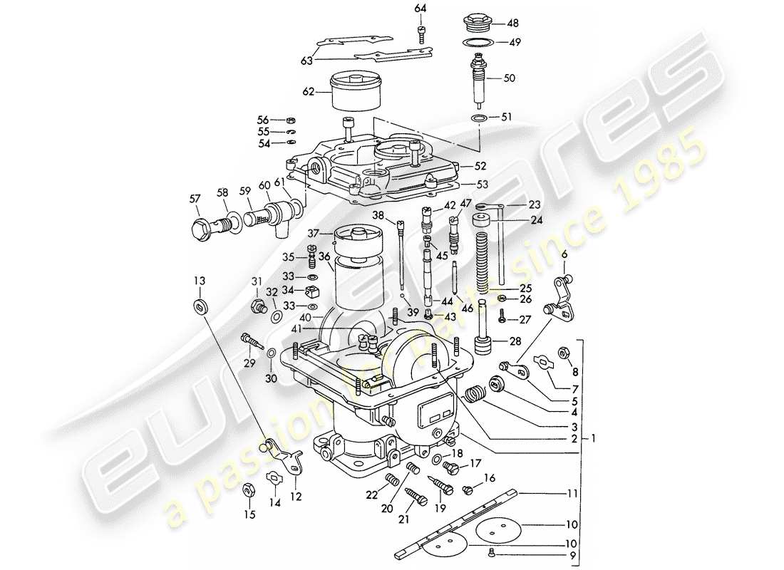 porsche 1963 (356b/356c) parti singole - per - carburatore - weber 40 dcm 2 schema delle parti