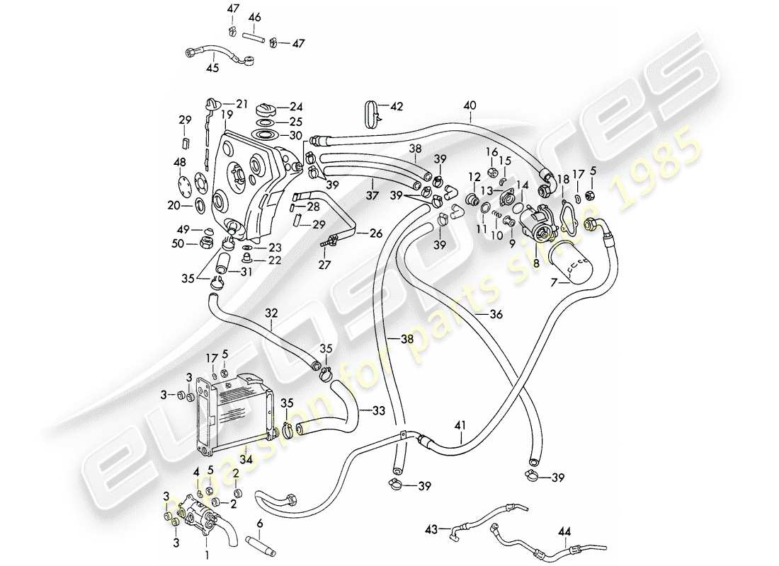 porsche 1973 (911) lubrificazione del motore - tipo 911/51/52/57 - d - mj 1972>> - mj 1973 diagramma delle parti