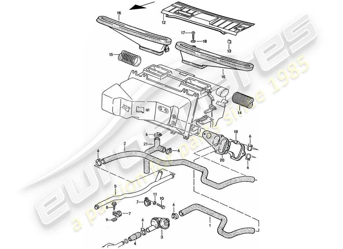 porsche 1993 (928) condizionatore automatico - tubi - ugelli riscaldamento schema parte