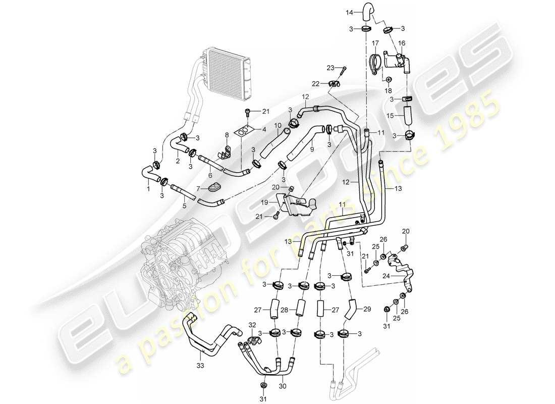 porsche 2005 (cayenne e1 9pa) aria con./riscaldamento/aux. diagramma delle parti del riscaldatore