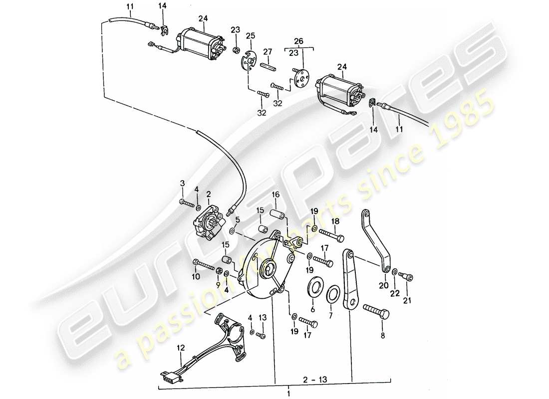 porsche 1993 (968) comando capote convertibile - elettrico diagramma delle parti