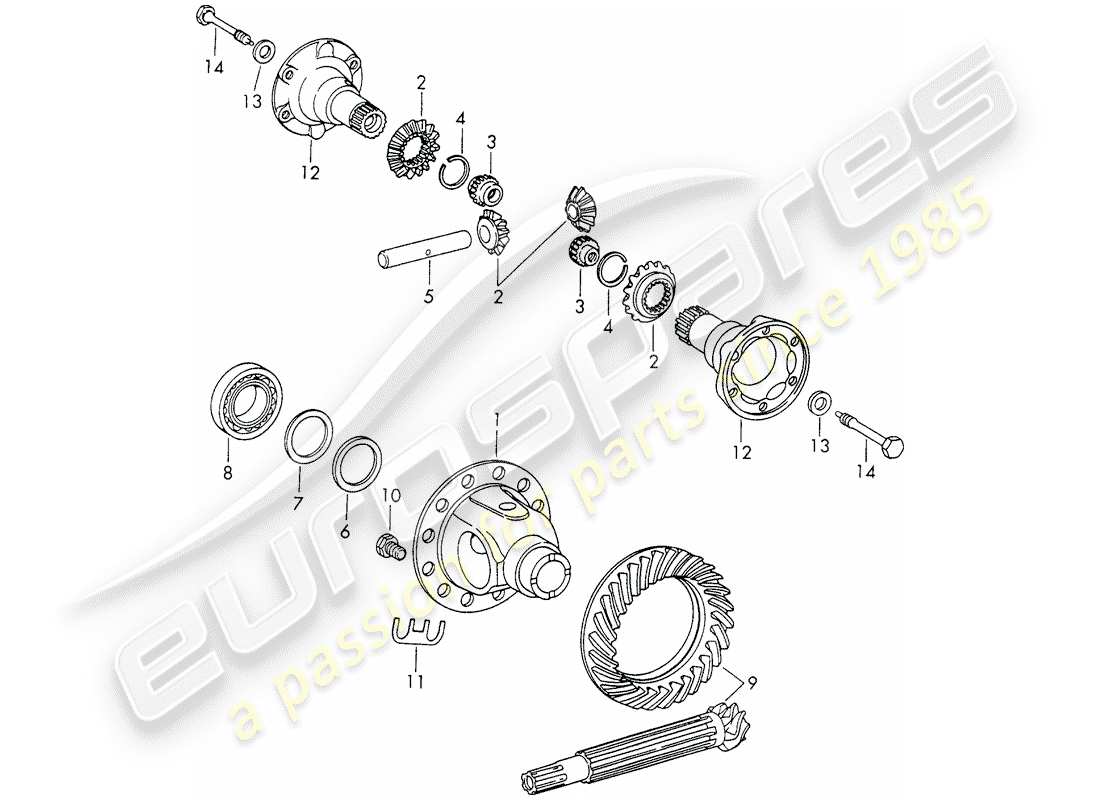 porsche 1966 (911/912) differenziale - con: - colata in conferma - oppure - pressofusione - corpo - d - mj 1969>> - mj 1969 schema delle parti