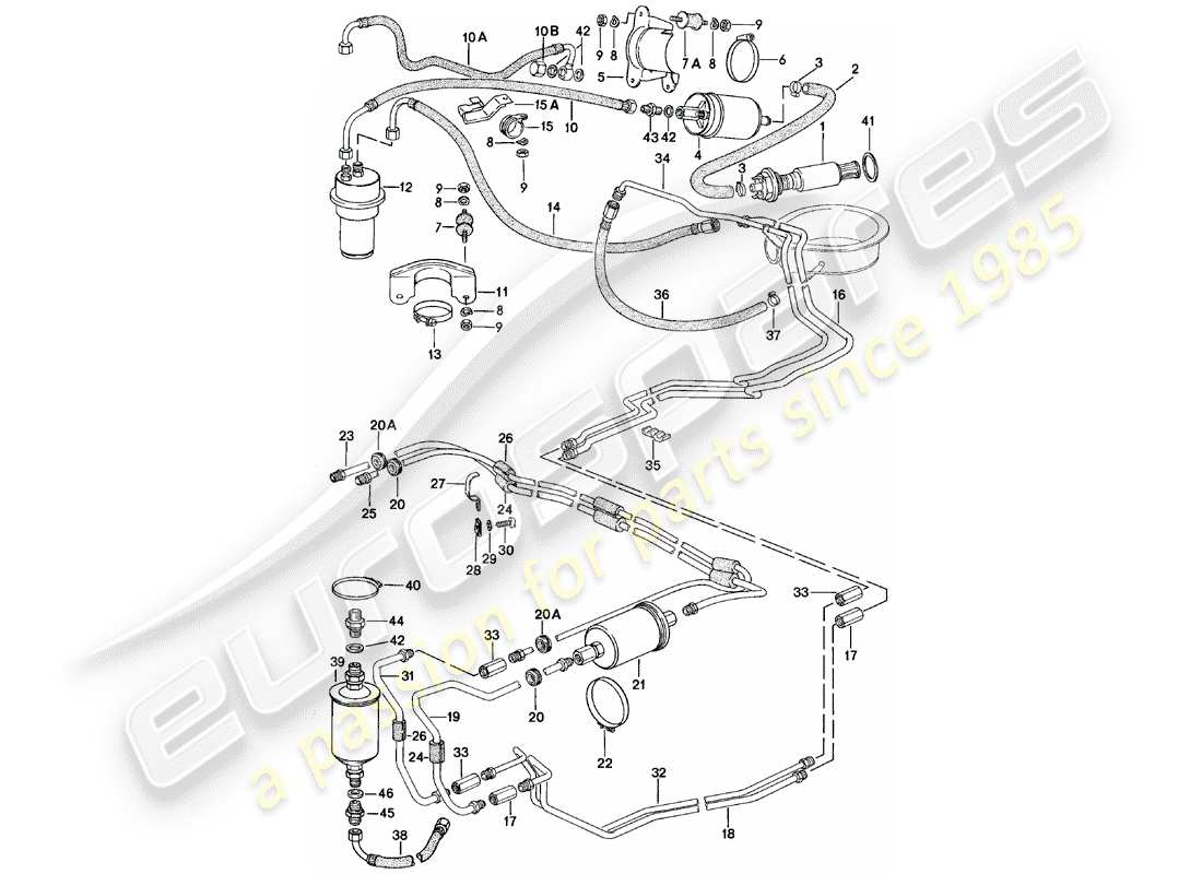 porsche 1984 (924) sistema di alimentazione carburante diagramma delle parti