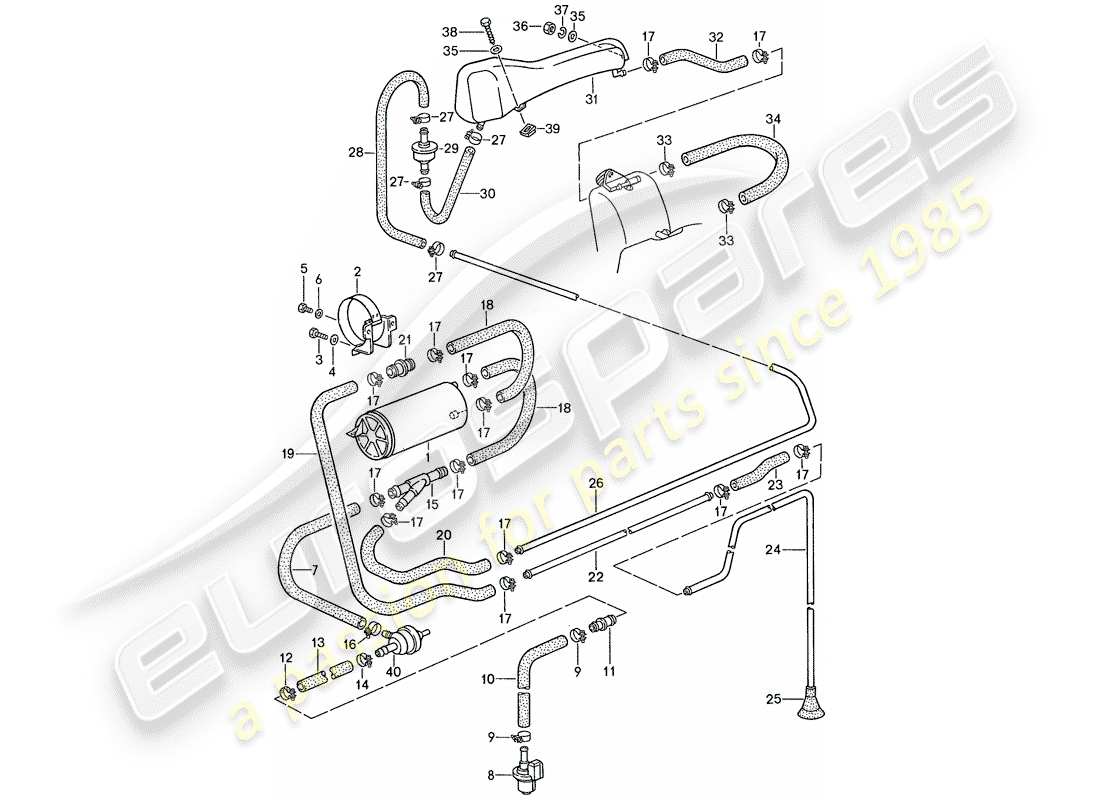 porsche 1991 (928) ventilazione del serbatoio diagramma delle parti