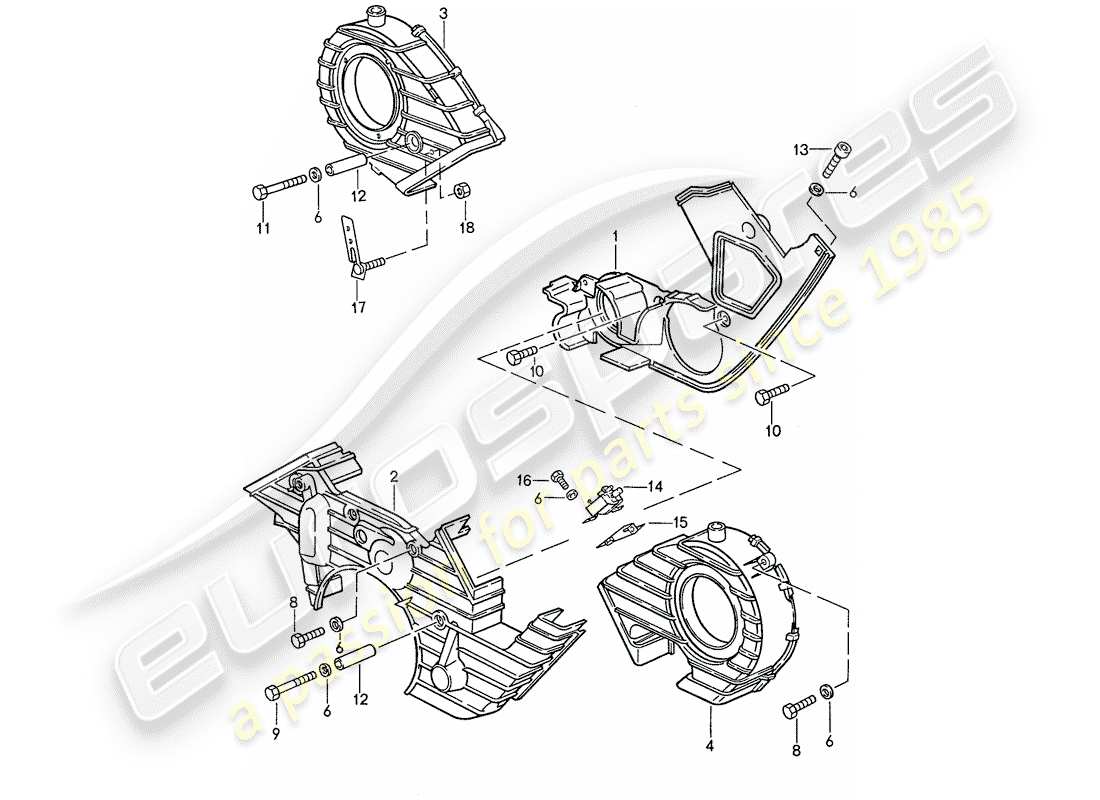 porsche 1990 (928) copertura cinghia dentata schema delle parti