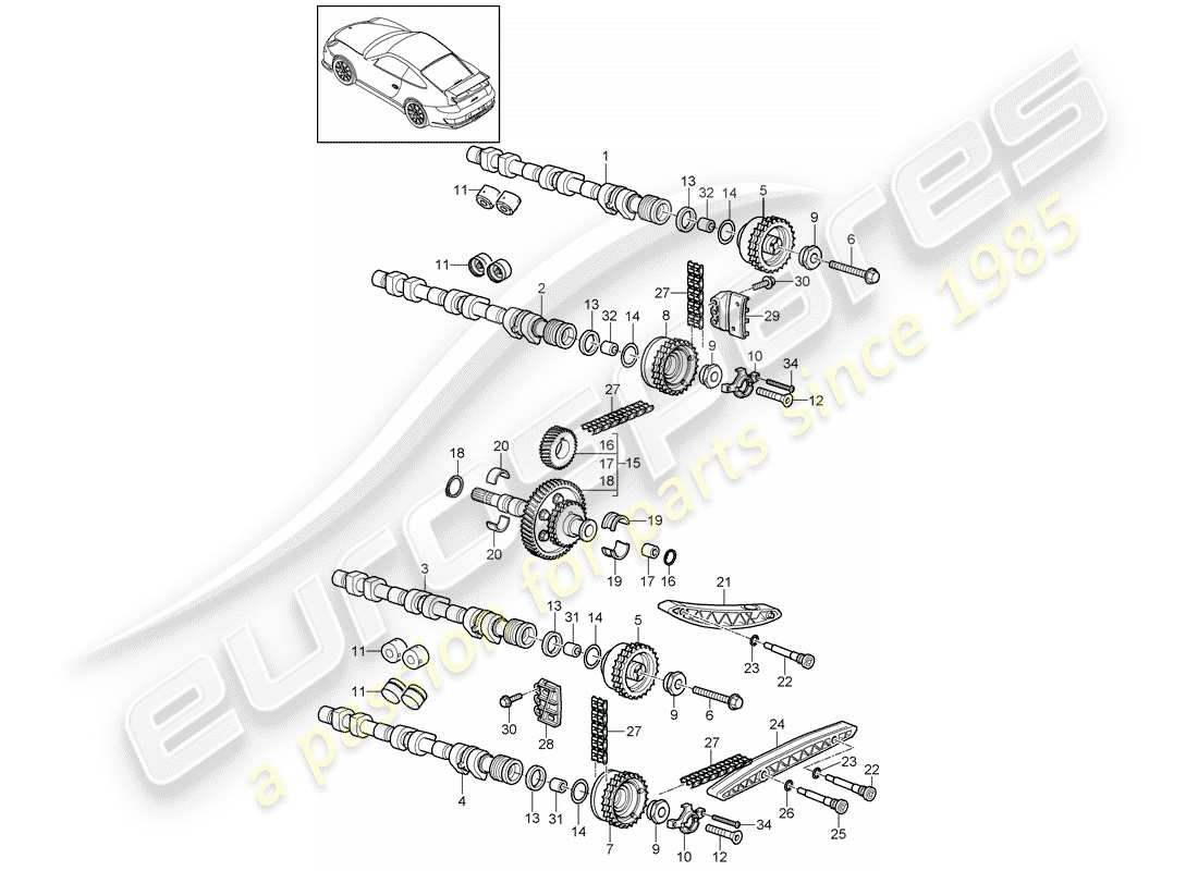 porsche 2011 (997-2 gt3) controllo della valvola diagramma delle parti