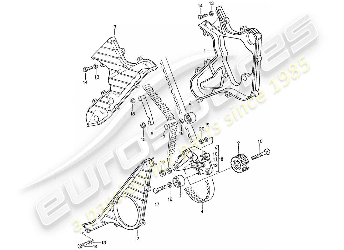 porsche 1990 (944) meccanismo di azionamento - albero a camme diagramma delle parti