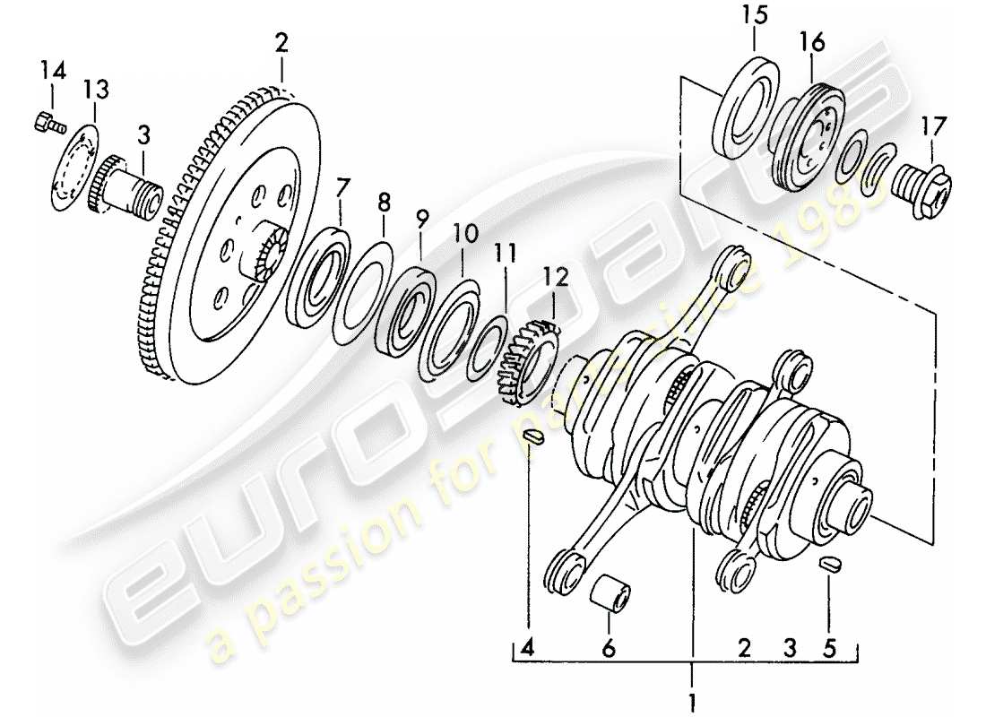 porsche 1958 (356/356a) albero a gomiti diagramma delle parti