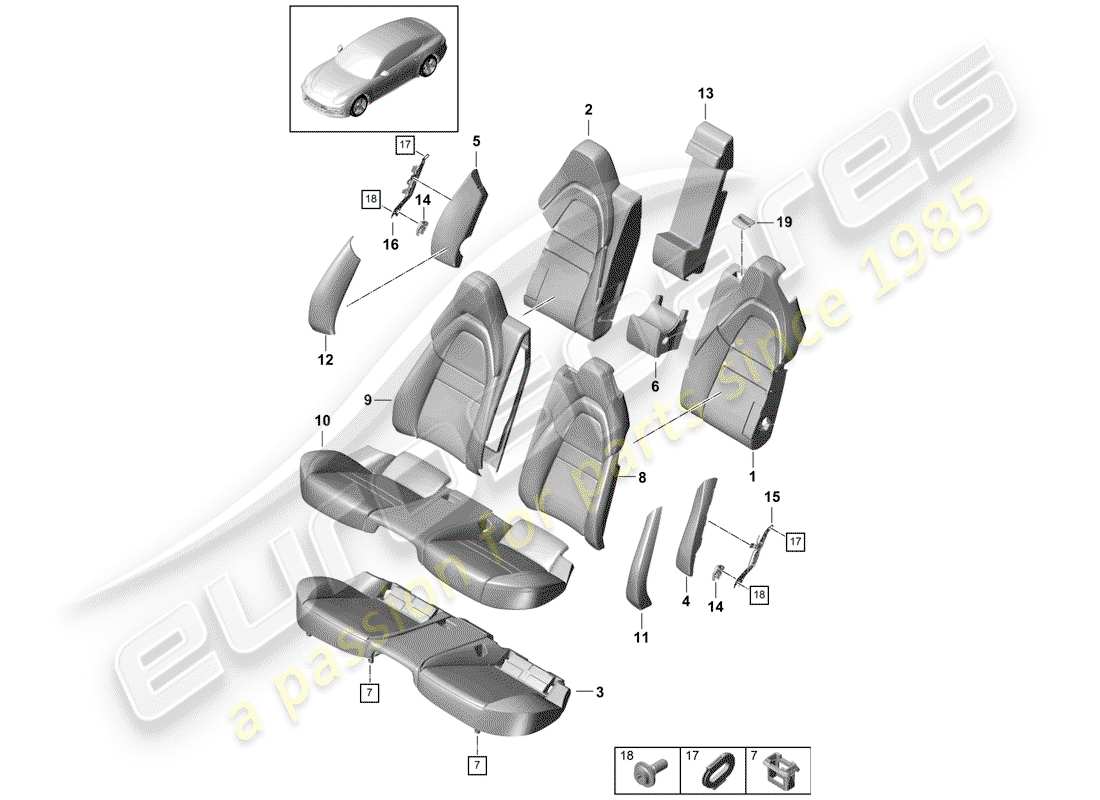porsche 2020 (panamera 971-1) diagramma delle parti del sedile