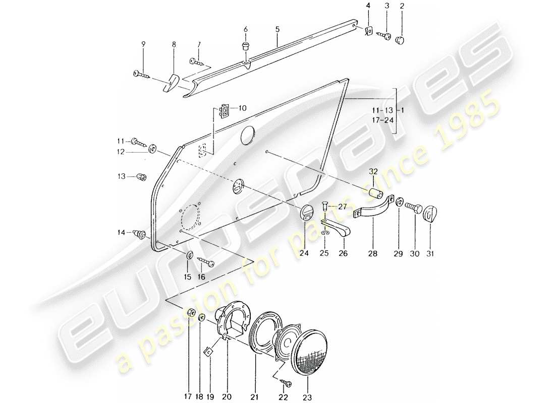porsche 1992 (964) dotazioni interne - porte diagramma delle parti
