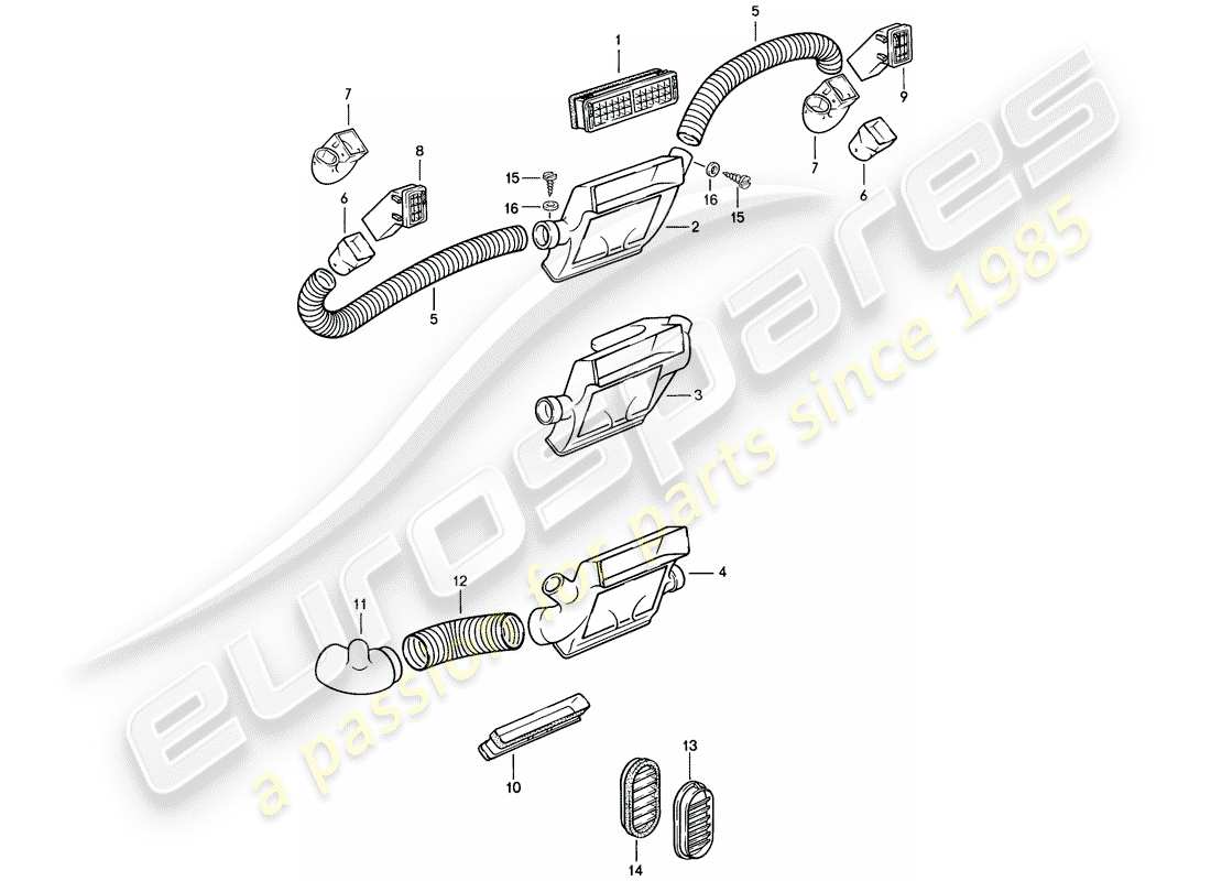 porsche 1987 (924s) diagramma delle parti del condotto dell'aria