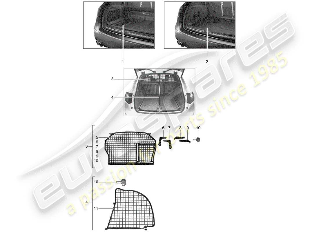 porsche tequipment cayenne (2019) interno per vano bagagli schema delle parti