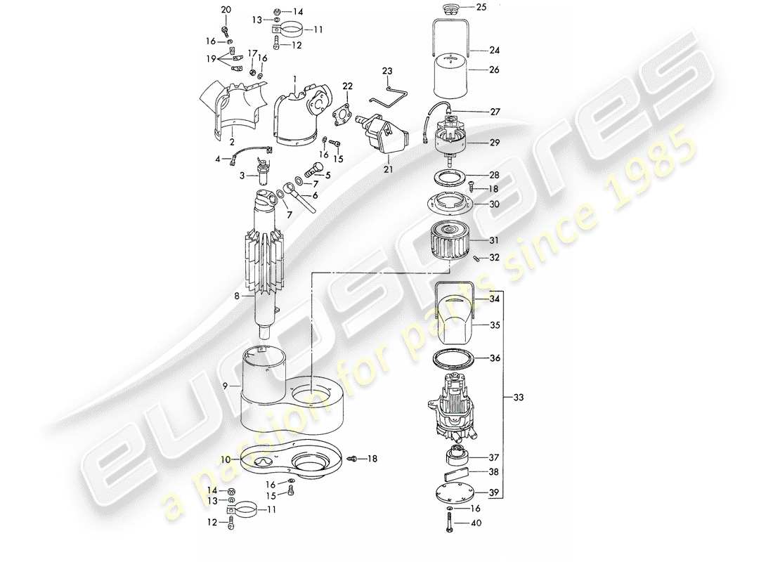 porsche 1966 (911/912) parti singole - riscaldatore - - webasto - - d >> - mj 1968 schema delle parti