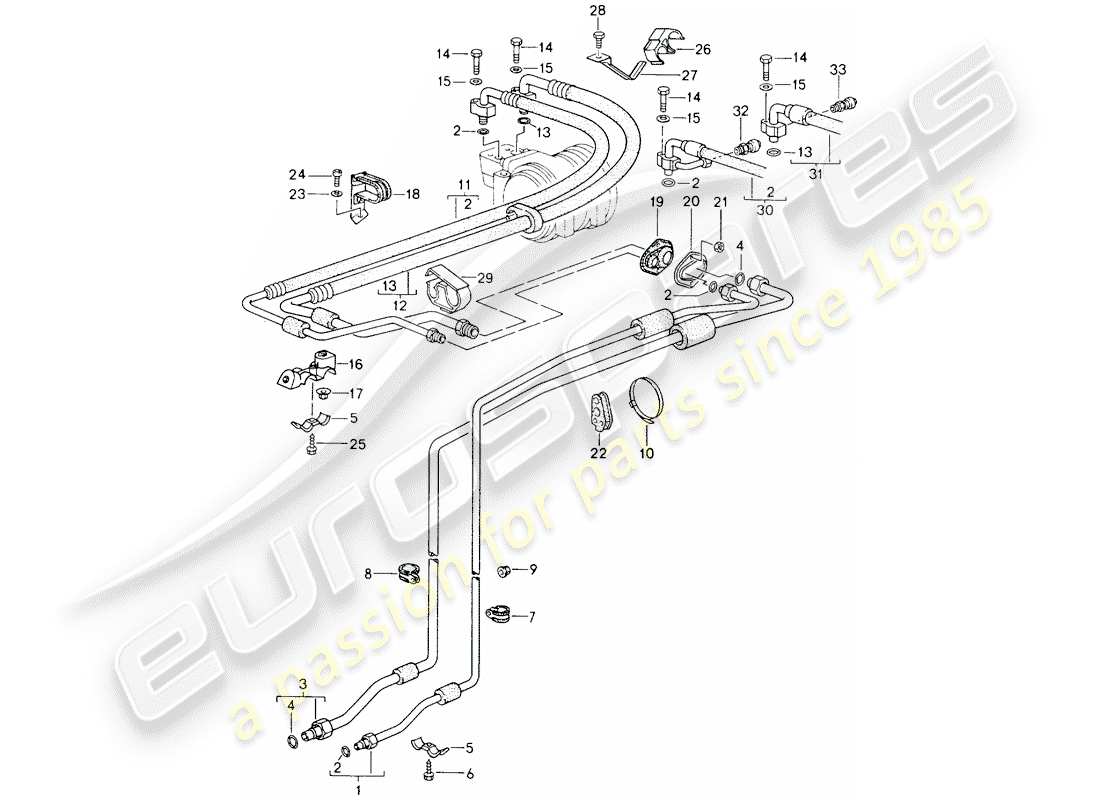 porsche 1990 (964) schema delle parti del circuito frigorifero