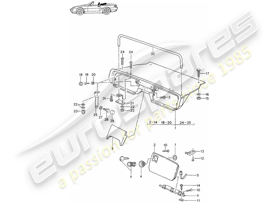 un diagramma delle parti dal catalogo delle parti porsche 1985 (seats for 944/968/911/928)
