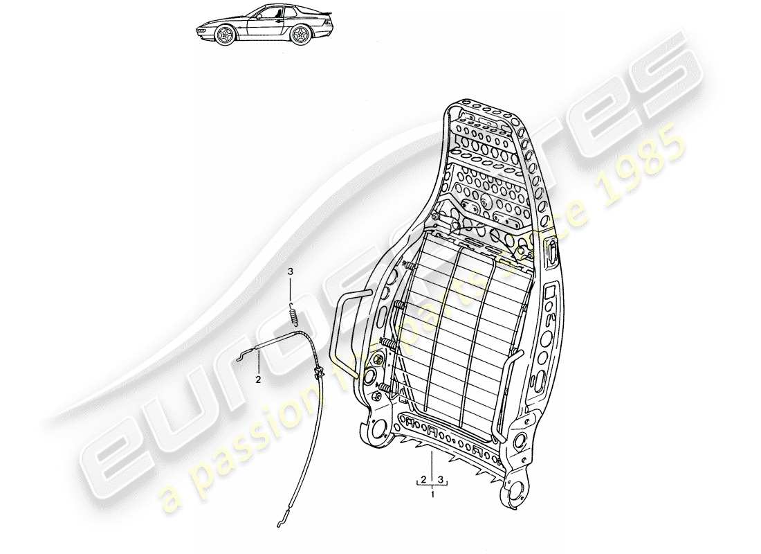 un diagramma delle parti dal catalogo delle parti porsche 1998 (seats for 944/968/911/928)