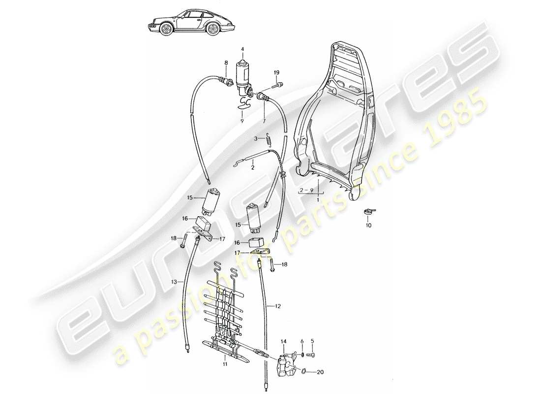 un diagramma delle parti dal catalogo delle parti porsche 1998 (seats for 944/968/911/928)