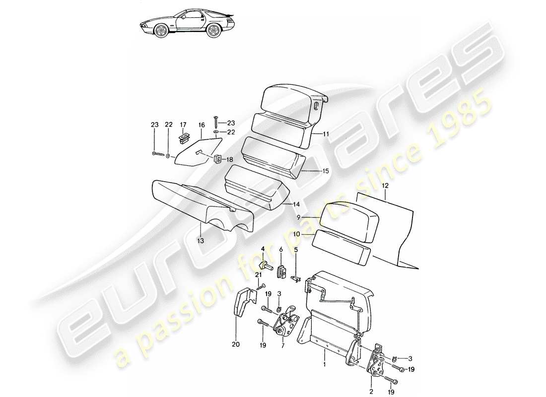 un diagramma delle parti dal catalogo delle parti porsche 1990 (seats for 944/968/911/928)
