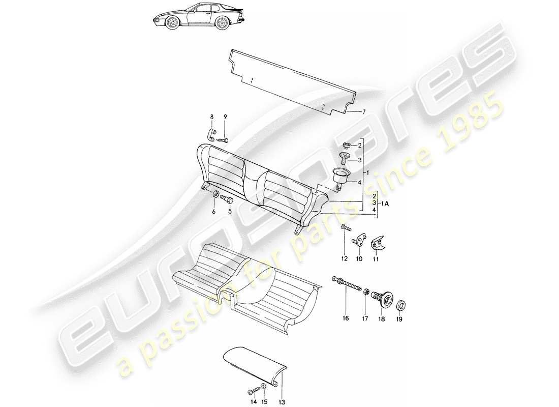 un diagramma delle parti dal catalogo delle parti porsche 1990 (seats for 944/968/911/928)
