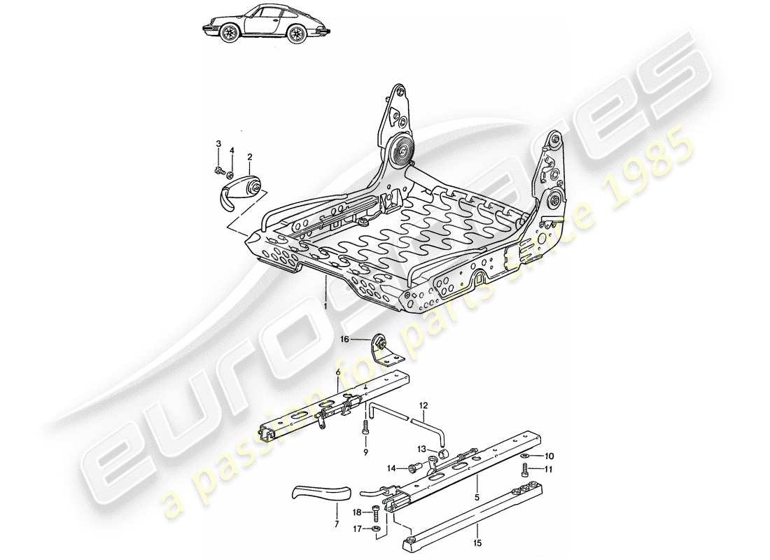 un diagramma delle parti dal catalogo delle parti porsche 1998 (seats for 944/968/911/928)