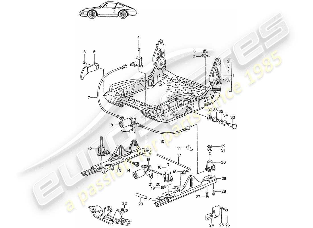 un diagramma delle parti dal catalogo delle parti porsche 1986 (seats for 944/968/911/928)