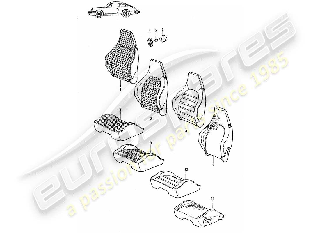 un diagramma delle parti dal catalogo delle parti porsche 1991 (seats for 944/968/911/928)