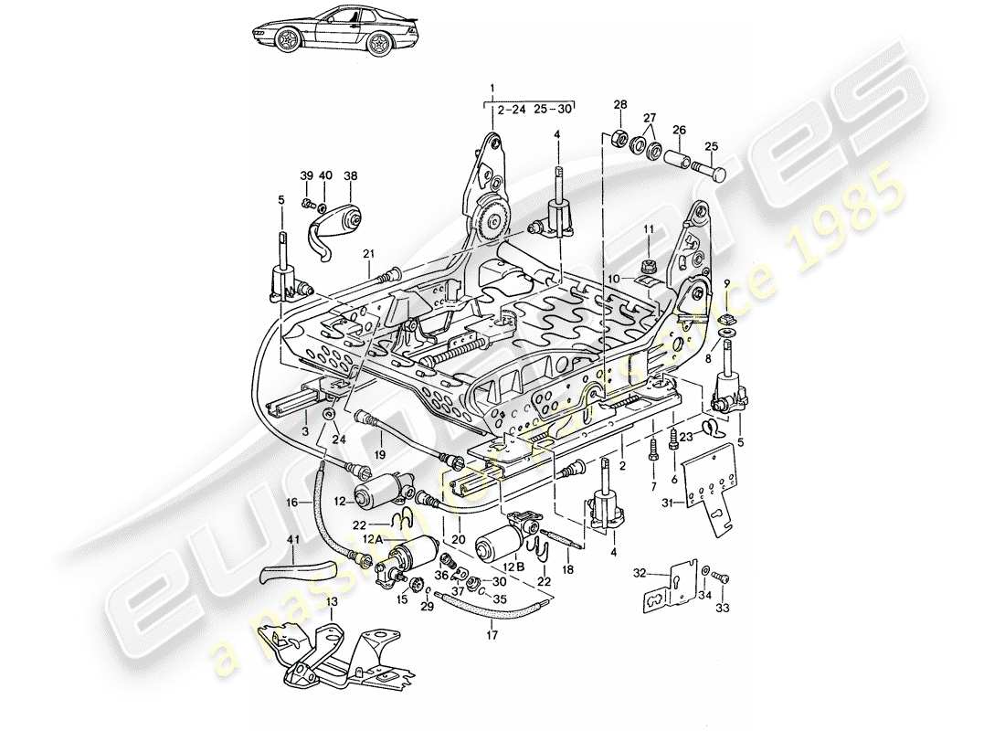 un diagramma delle parti dal catalogo delle parti porsche 1992 (seats for 944/968/911/928)