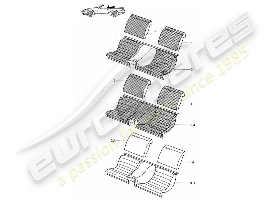 un diagramma delle parti dal catalogo delle parti porsche 1988 (seats for 944/968/911/928)