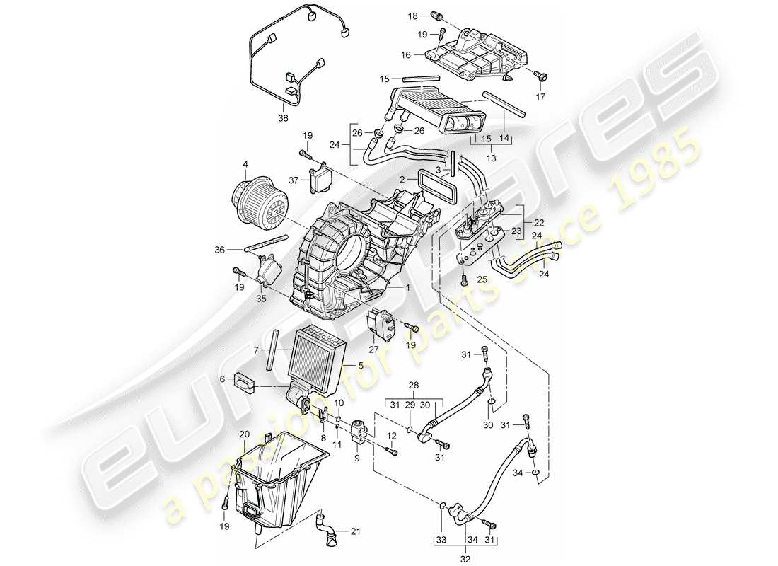 un diagramma delle parti dal catalogo delle parti porsche 2005 (cayenne e1 9pa)