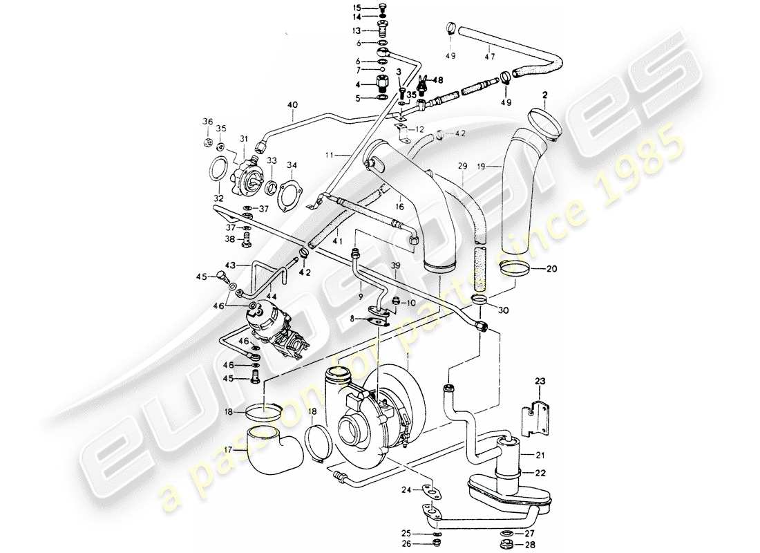 porsche 1990 (964) turbocompressore - alimentazione olio - per - turbocompressore gas di scarico schema delle parti