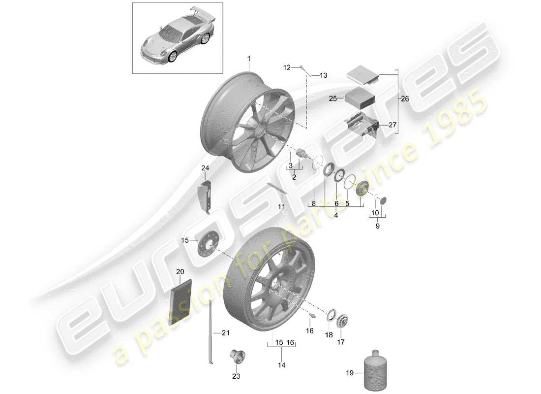 porsche 2014 (991-1 turbo) cerchio in lega diagramma delle parti